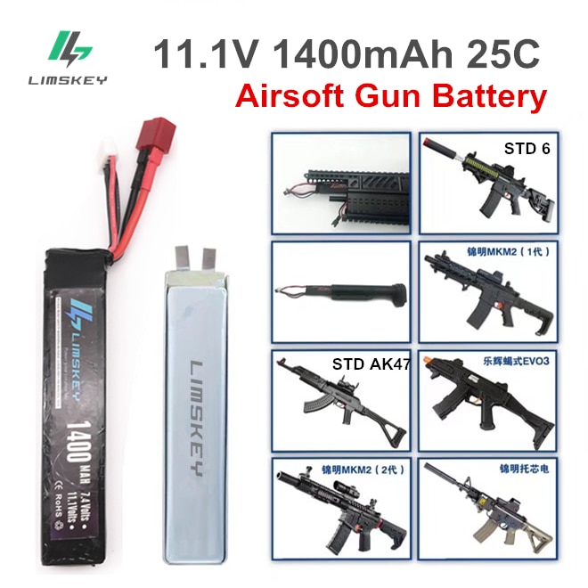Limskey-batería Lipo de 11,1 V, 1400MAH, 25C, Mini batería Lipo para pistolas de aire Airsoft, pistola, Rifle, pistola, metal con Mini Tamiya