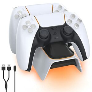 NexiGo Dobe - Cargador de controlador PS5 actualizado, estación de carga Playstation 5 con indicador LED, alta velocidad, base de carga rápida para controlador Sony DualSense, color blanco
