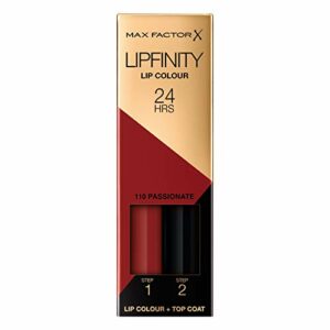 Max Factor LipFinity Lip Colour Lipstick Pintalabios, Tono 110 Passionate - Paso 1: 2.3ml Paso 2: 1.9g