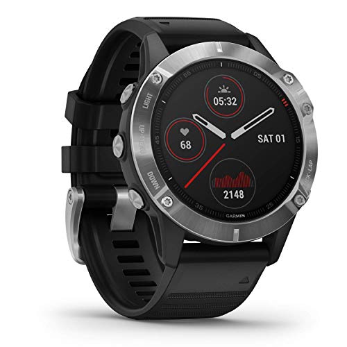 Garmin fēnix 6 – Reloj GPS multideporte definitivo con sensores, VO2 Max, frecuencia cardíaca, carga de entrenamiento, Plateado con correa negra