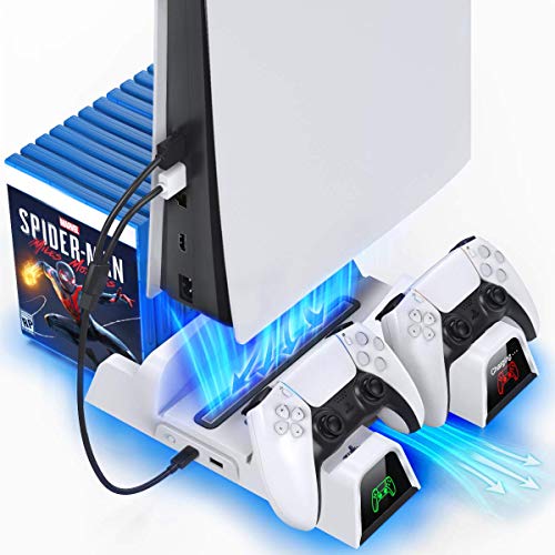 OIVO Soporte Vertical con Ventilador de Refrigeración para Playstation 5, Soporte PS5 con Cargador Mando PS5 y Ranuras de 12 Juegos para Playstation 5 Console