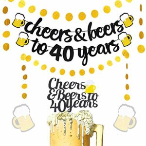 JeVenis Juego de 4 banderines con purpurina para 40 años con alegría y cervezas a 40 años para decoración de tartas para 40 cumpleaños, bodas, aniversarios y fiestas