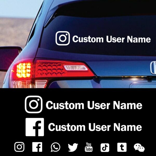 Pegatinas de vinilo con nombre de usuario de Instagra para el coche, adhesivas, para moticicletas, Facebook, interés de Youtube, Snapchat