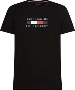 Tommy Hilfiger Logo Box Stripe tee Camiseta, Negro, M para Hombre
