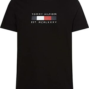Tommy Hilfiger Logo Box Stripe tee Camiseta, Negro, M para Hombre