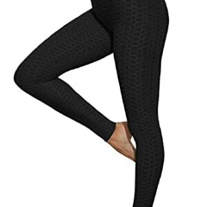 CMTOP Leggings Push Up Mujer Mallas Panal Arrugado Pantalones Deportivos Alta Cintura Elásticos Yoga Leggings Mujer Fitness Suaves Elásticos Cintura Alta (Negro, M)