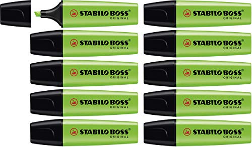 Marcador fluorescente STABILO BOSS ORIGINAL - Caja con 10 unidades - Color verde