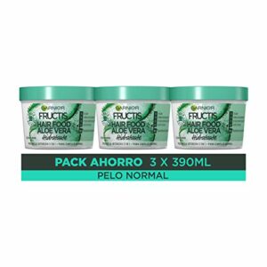Garnier Fructis Hair Food Mascarilla 3 en 1 Aloe Vera Hidratante, indicada para Pelo Normal - Pack de 3 x 390 ml