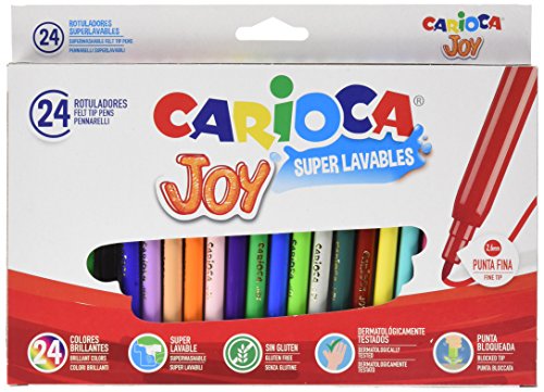 Carioca Joy – Rotuladores superlavables de punta fina, pack de 24 piezas, puntas surtidas