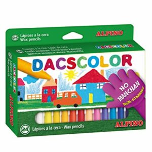 Ceras Dacs 24 colores Alpino - Ceras para Niños - Caja de Ceras de Colores para Material Escolar - Semiblandas, No Manchan, Resistentes, Colores Vivos, Forma Circular 12mm (DC050295)