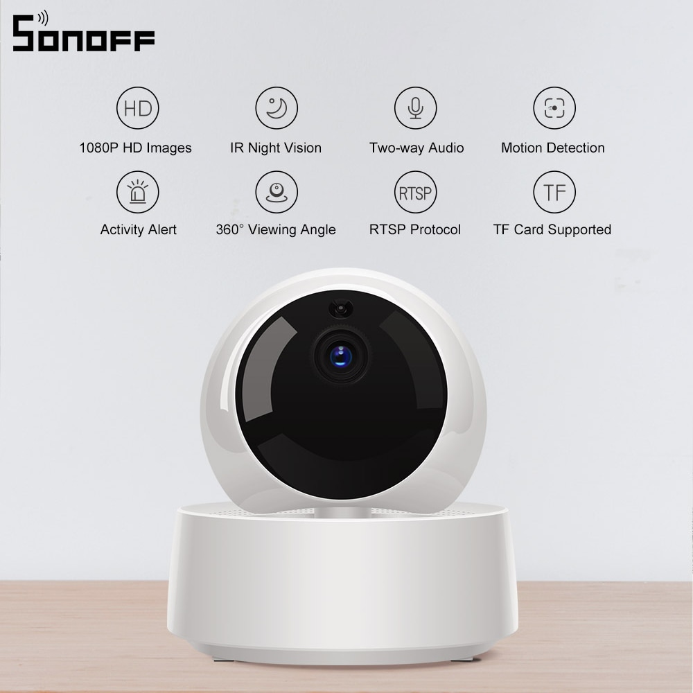 Sonoff-cámara de seguridad IP inalámbrica, dispositivo de detección de movimiento, Visión de 1080 °, alerta de actividad, Control por aplicación Ewelink, HD, WiFi, 360 P, GK-200MP2-B