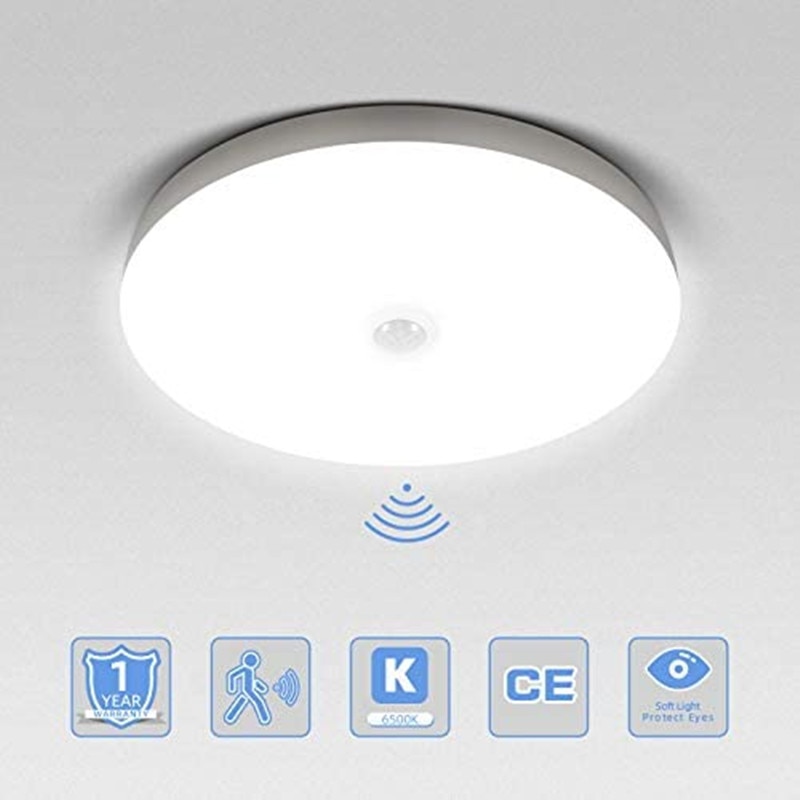 Lámpara de techo con Sensor de movimiento PIR, luz LED de noche sensible a la luz, Detector de Bombillas de 12W y 18W para pasillos y escaleras de casa