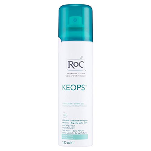 ROC KEOPS Seco – Desodorante Spray, Pieles normales, Sin perfume, sin alcohol, Piel fresca durante 48 horas, 150 ml