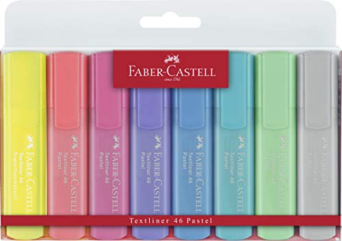 Faber-Castell 154681 - Estuche con 8 marcadores fluorescentes tonos pastel y 2 marcadores amarillos con tonalidad normal Textliner 1546, multicolor
