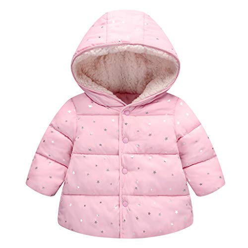 Vine Niños bebé con capucha de Down algodón acolchado chaqueta de invierno de las muchachas Wadded Capa Caliente Traje para la nieve acolchado de abrigo para 90cm / 12 Para Rosa, Rosa