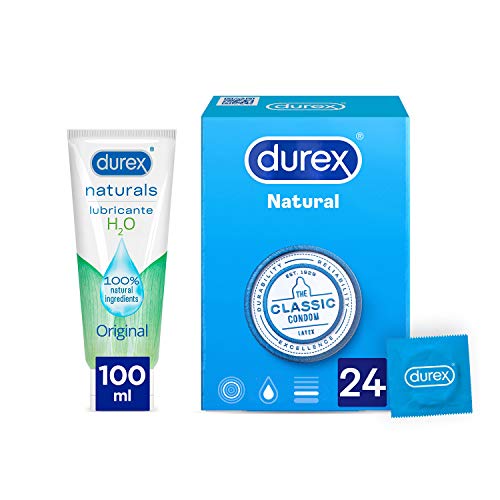 Durex Preservativos Natural Originales 24 unidades + Lubricante Naturals H2O de Base Agua 100ml