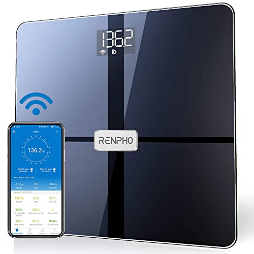 Báscula RENPHO Wi-Fi, báscula de grasa corporal conectada por Bluetooth, 13 mediciones Análisis de composición corporal y monitor de salud