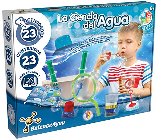 Science4you La Ciencia del Agua para niños 6+ años - Kit Cientifico con 23 Actividades y Experimentos: Haz Pompas de Jabon Gigantes, Juegos Educativos para Niños y Niñas 6+ Años