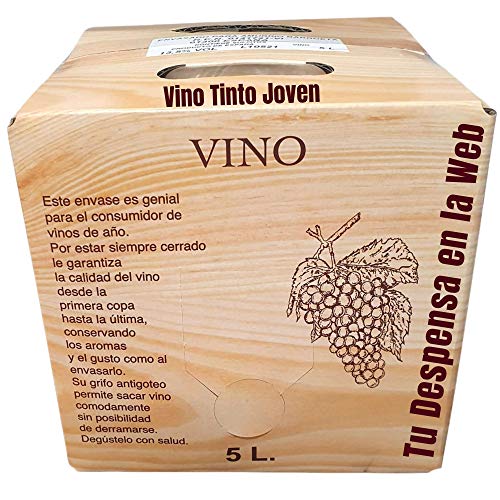 Vino Tinto joven - Bag in Box de 5 Litros - Elaborado con un 90% de tempranillos norteños mezclados con las viuras centenarias - Vino Tinto Bag in Box