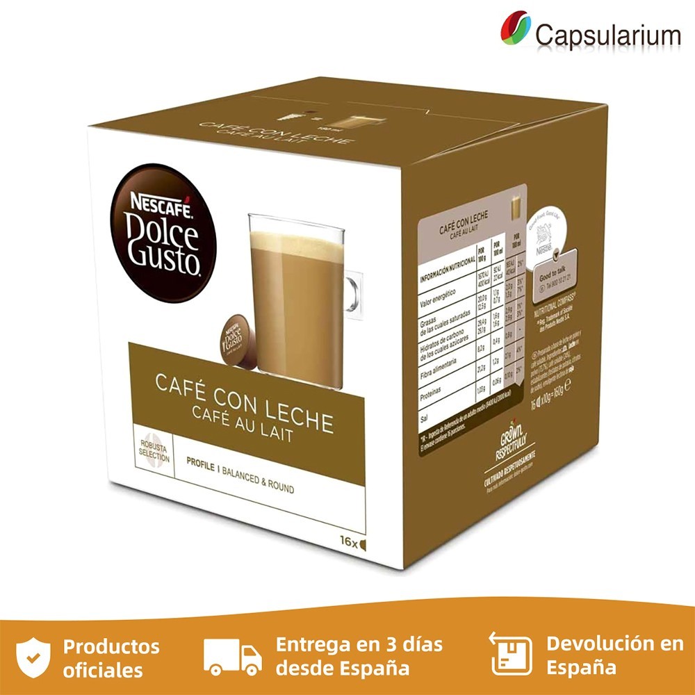 Café con leche 16U. Dolce Gusto. Capsulas de cafe nespresso. Cafe au lait 16 cápsulas Originales en caja  – Capsularium