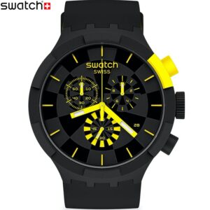 Reloj Swatch Sb02b403 para hombre, pulsera amarilla con punto de control, pantalla analógica, forma de esfera redonda, mecanismo de cuarzo, 3 ATM, resistente al agua