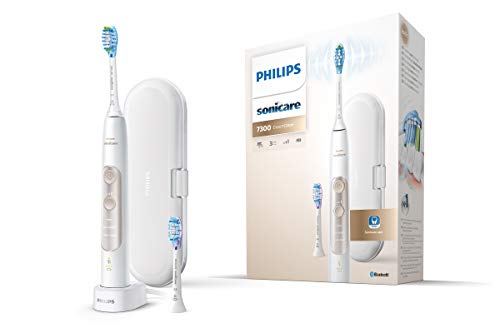 Philips Sonicare ExpertClean HX9601/03 – Cepillo de dientes eléctrico con sensor de presión, reconocimiento inteligente de cabezal, 3 modos de limpieza y estuche de viaje, color blanco/oro