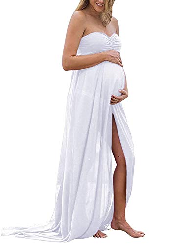 BUOYDM Mujer Embarazada Chifón Largos Vestido de Fiesta Foto Shoot Dress Fotográficas de Maternidad Apoyos De Fotografía Blanco Talla única