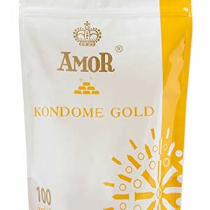 AMOR"Gold" 100 Preservativos De Naturales Para Una Sensación Auténtica, Real Y Extra Húmeda (Testados En Alemania)