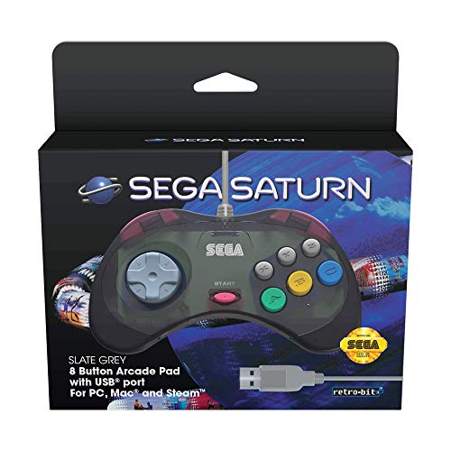 Retro-Bit Sega – Control Pad Saturn USB Pad, Gris [Sega Saturn]
