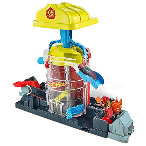 Hot Wheels City Super Rescate del Fuego, pistas de coches de juguete (Mattel GJL06)