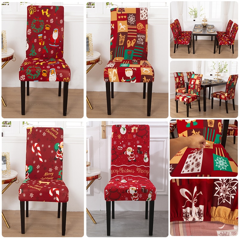 sillas de comedor fundas para sillas funda silla sillas de oficina Funda elástica con estampado navideño para Silla, cubierta de asiento para Hotel, banquete, oficina, comedor, decoración de Navidad