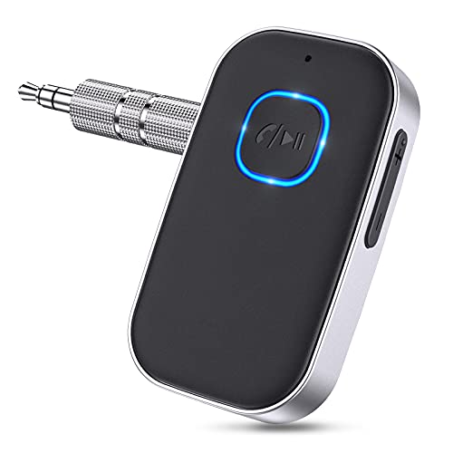 Babacom Receptor Bluetooth Audio, Bluetooth 5.0 Adaptador Bluetooth Coche con Cable de 3.5 mm, 16 Horas de Uso Cancelación de Ruido Dual Link para Llamadas Manos Libres / Audio Doméstico