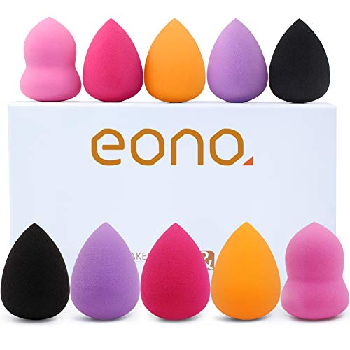 Amazon Brand – Eono 10 Piezas Set de Esponjas de Maquillaje, Profesional para la Base, Multicolor sin Látex, Uso Húmedo y Seco…
