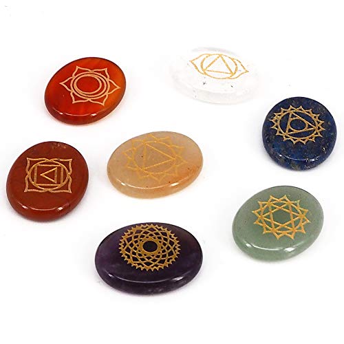 Piedras siete chakras grabadas naturales para el cuidado de la salud, equilibrio de energía, exquisito símbolo holístico de cristal curación