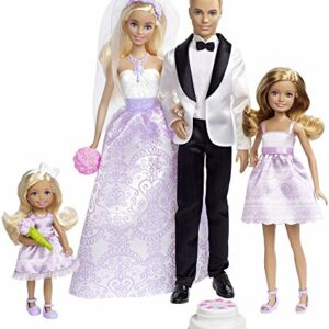 Barbie Conjunto de Boda con muñecos novios, Stacie, Chelsea y accesorios (Mattel DRJ88) , color/modelo surtido