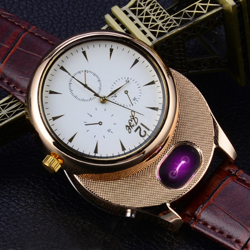 Reloj de pulsera de cuarzo para hombre, accesorio masculino con mechero recargable vía USB, sin llama, de lujo, a la moda, 2020