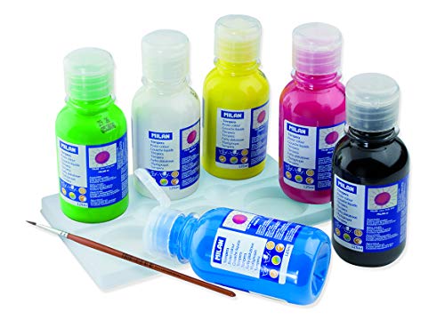 MILAN® Caja 6 botellas de témpera de colores 125 ml con pincel