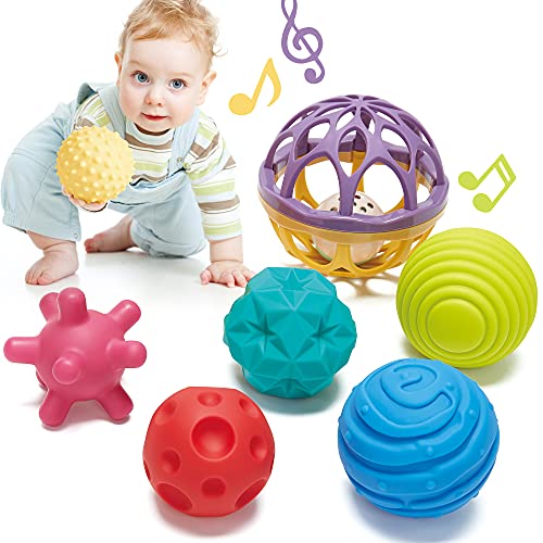 CubicFun Bolas Sensoriales para Bebés Juguetes Bebe 6 Meses a 1 año Multi Textura Pelota Sonajeros Bebe Infantil Pelotas de Masaje Mordedor sin BPA con Sonido, 7 Piezas