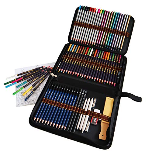 Lapices Colores Profesionales, Kit Dibujo Completo 72 Piezas incluye 24 Lapices Acuarelables 12 Lapices Colores 12 Lapices Metálicos 12 Lapices de Dibujo y Accesorios, Ideal para Adultos y Niños