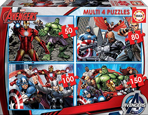 Educa – Multi 4 Puzzles Junior, puzzle infantil Avengers de 50,80,100 y 150 piezas, a partir de 5 años (16331)