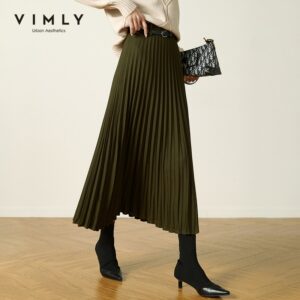 Falda plisada de cintura alta para Mujer, Faldas elegantes de corte A, color liso, para otoño e invierno, F5009