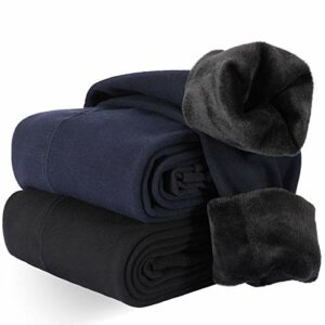 XDDIAS Térmicas Leggins Mujer, 2 Pares Cálidas de Invierno Pantalones, Alta Elasticidad Mujeres Grueso Polainas-Negro +Azul Marino