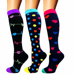 Calcetines de compresión para mujeres y hombres: los mejores calcetines médicos, para correr, enfermería, circulación y recuperación, senderismo, viajes y vuelo, 20-25 mmHg 01-multicolor-3 pairs S/M