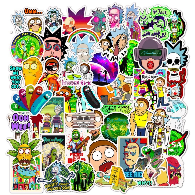 Pegatinas de dibujos animados de Anime Morti y Rick para niños, pegatina decorativa personalizada para guitarra, equipaje, juguete, 10/30/50 piezas