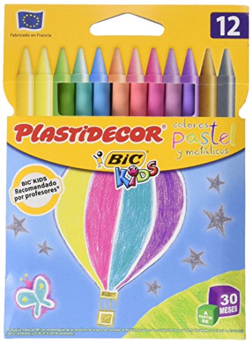 BIC Kids Plastidecor Ceras para Colorear – colores Surtidos, Blíster de 12 unidades