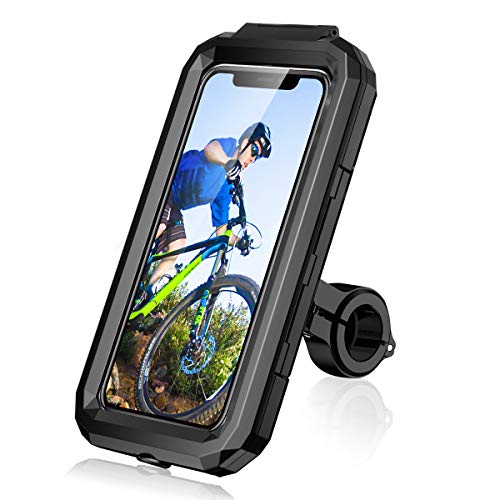 LUROON Soporte Móvil Bicicleta Moto Impermeable Universal Pantalla Táctil Sensible 360°Rotación Anti Vibración Soportes para Moto Bici para Smartphones y Otro 4.5-6.8 Móvil (Negro, L)