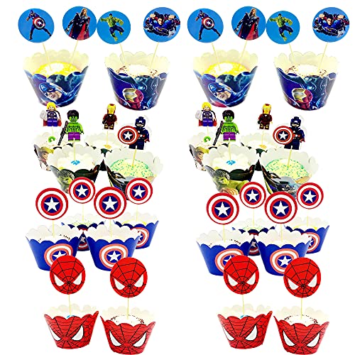 Superhéroes Envoltorios de Torta Spiderman Adornos para Pastel Vengadores Cumpleaños Tarta Decoracion para Niños Infantiles Decoraciones de Fiesta Cumpleaños