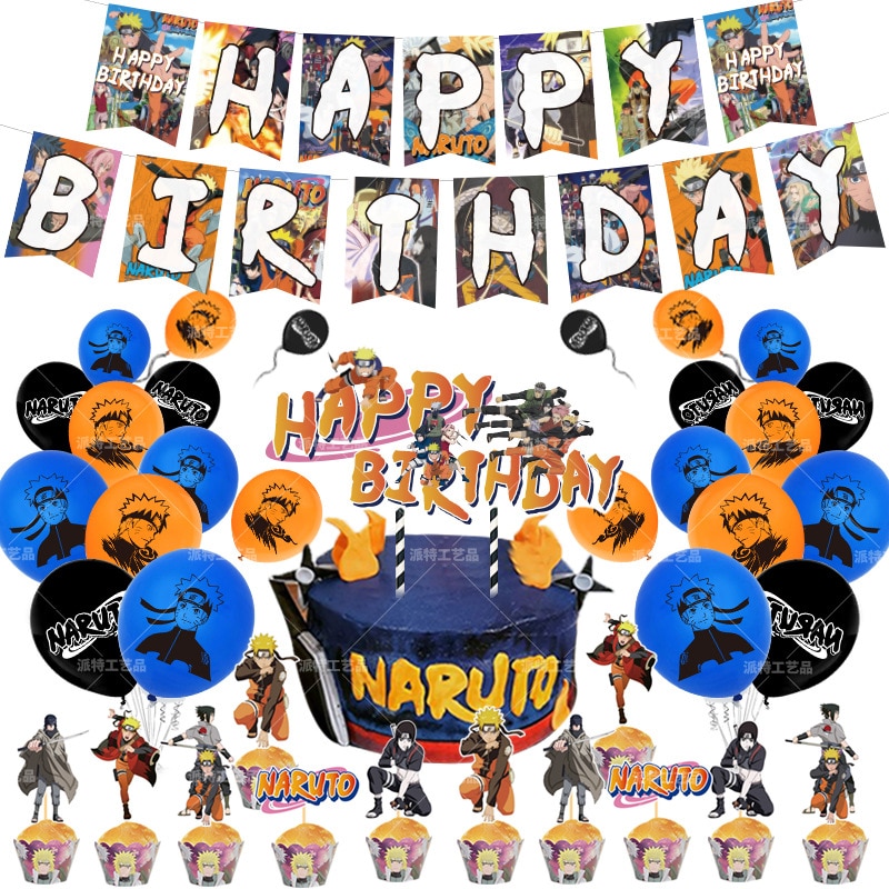 Naruto-Conjunto de decoración de fiesta de cumpleaños, figuras de Anime de dibujos animados, regalo de fiesta, Festival familiar