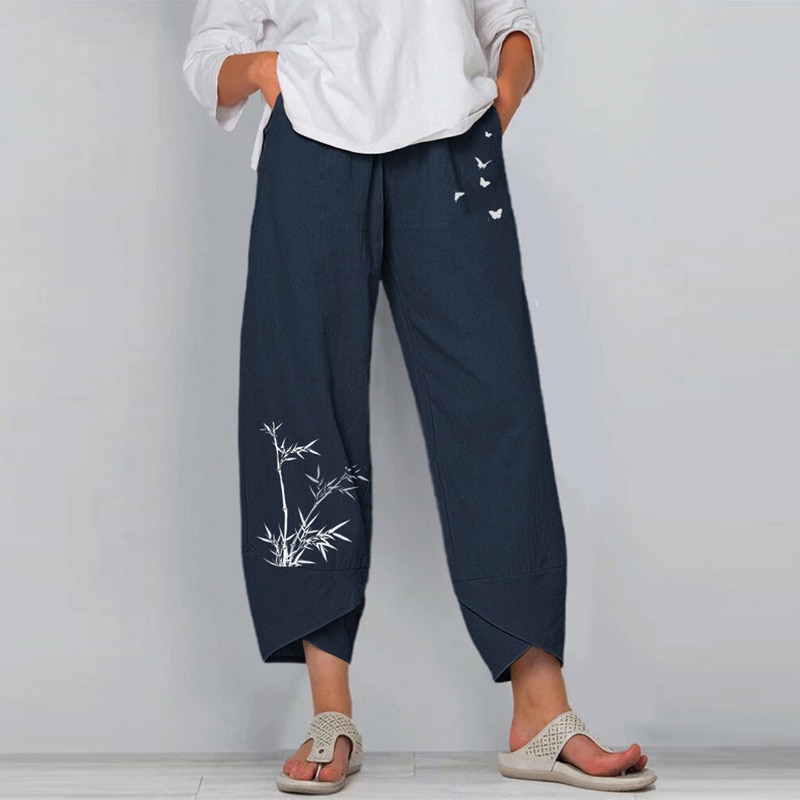 Pantalones con estampado Vintage para mujer, pantalón holgado informal, de cintura alta, cintura elástica, para otoño, 2021