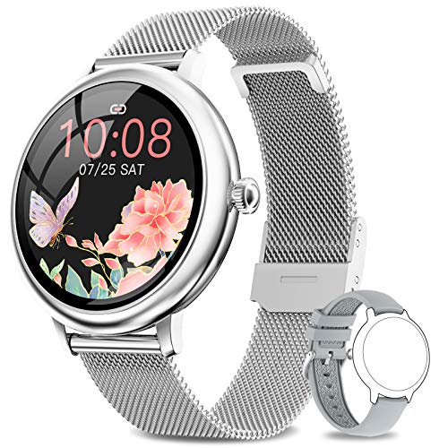NAIXUES Smartwatch Mujer, Reloj Inteligente Impermeable 67, Monitor de Sueño y Caloría Pulsómetro, 7 Modos de Deportes, Notificaciones Inteligentes, Reloj Deportivo Mujer para Android iOS Plata